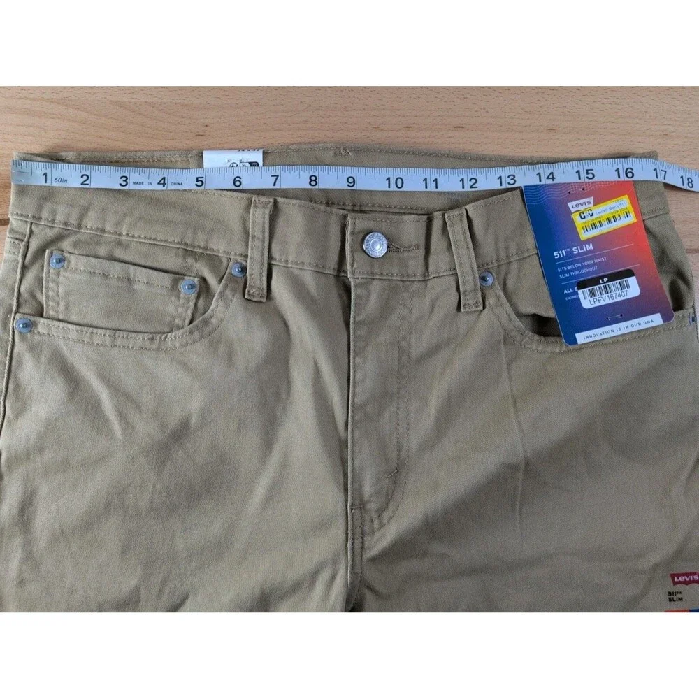 NWT Levi's 511 Slim Stretch Pants Mens 34x32 Khaki Tan Twill Chino Trousers